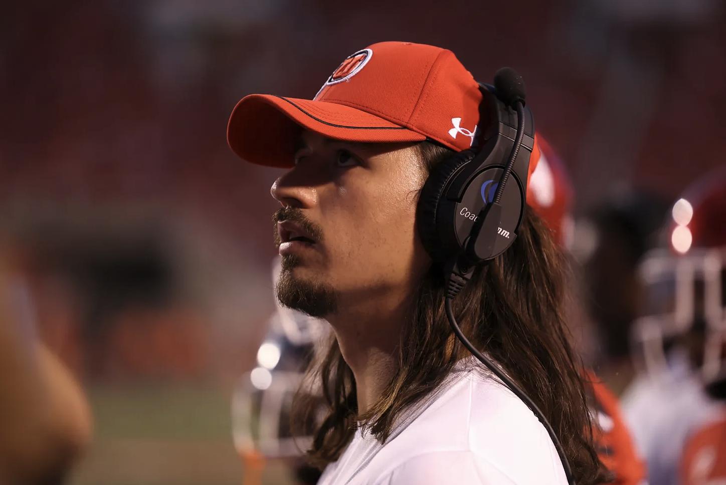 Quarterback Cam Rising, who did not suit up, watches on as Utah played Florida on Aug. 31, 2023.