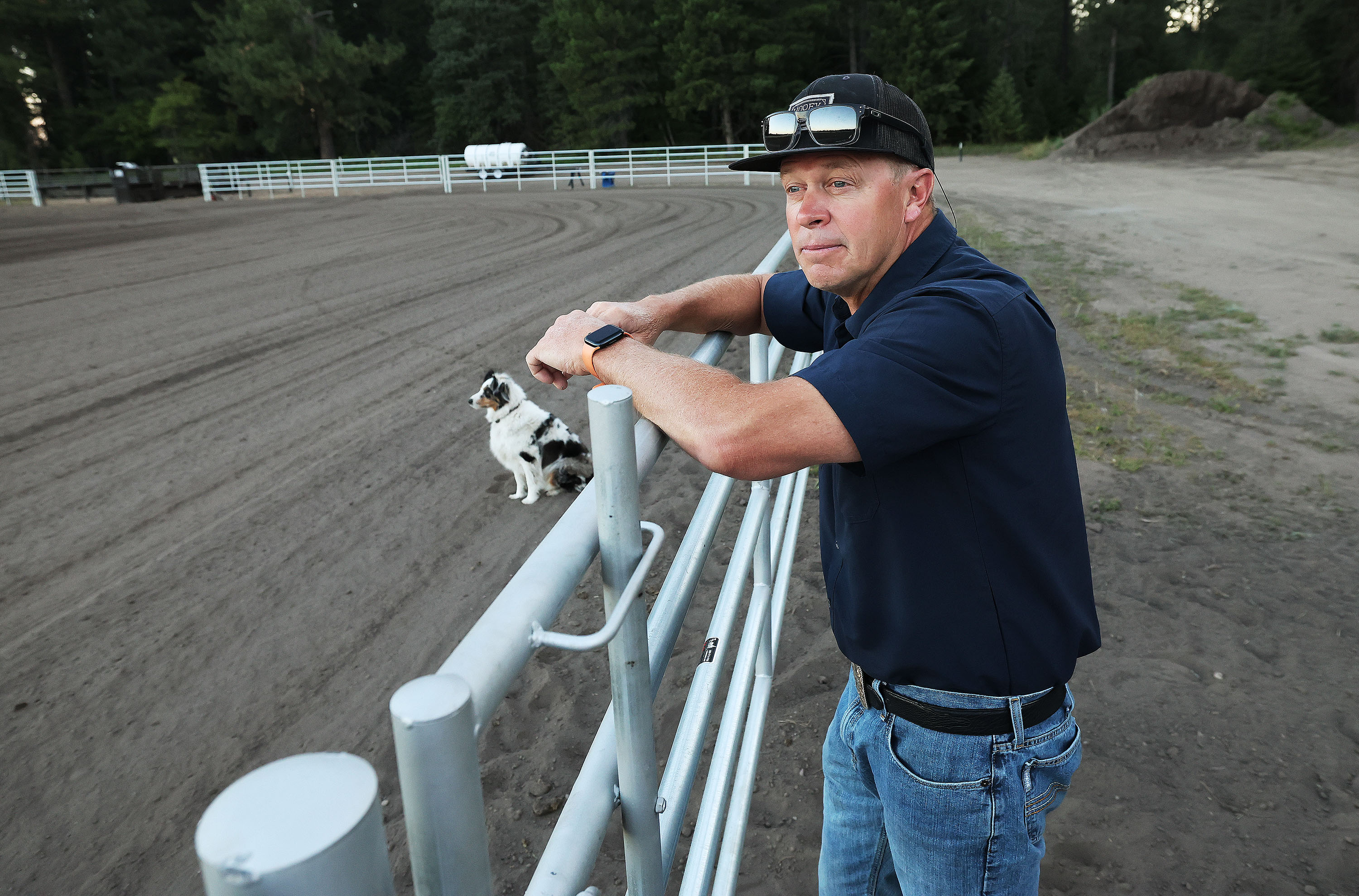 Former college football coach Bronco Mendenhall looks over his ranch in Bigfork, Montana on Wednesday, July 19.