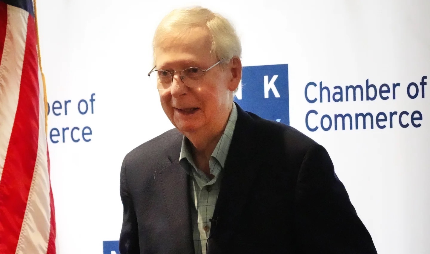 U.S. Senate Minority Leader Mitch McConnell, R-Ky., speaks at the Madison Event Center, Aug. 30, in Covington, Ky. The U.S. Capitol physician says McConnell's health episodes show "no evidence" of being strokes or seizures.