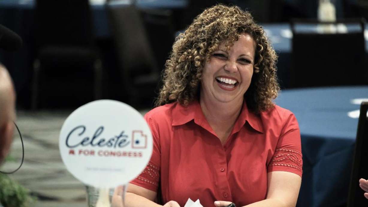 Celeste Maloy laughs Sept. 5 at a campaign party in Cedar City. Candidates for Utah's 2nd Congressional House seat and next year's Senate race reported their quarterly campaign fundraising numbers.
