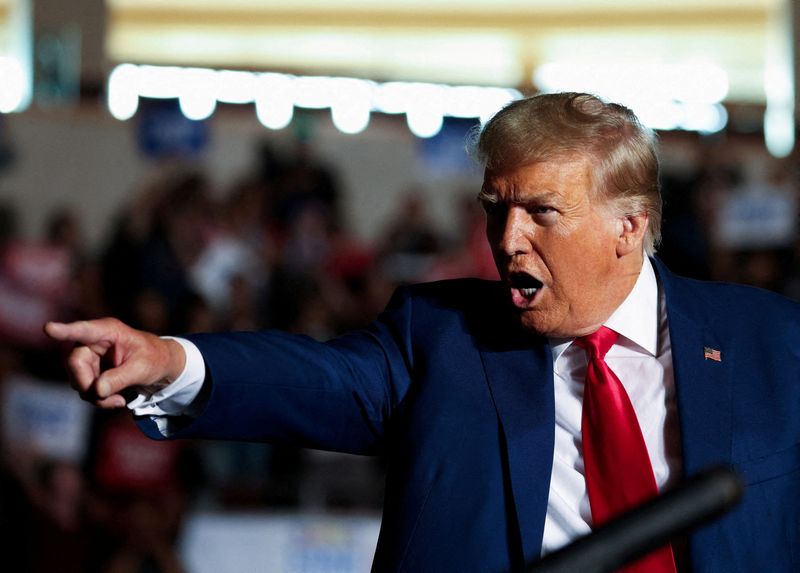 Former U.S. President and Republican presidential candidate Donald Trump speaks during a campaign rally in Erie, Pennsylvania, on July 29. A federal judge on Wednesday found Trump liable for defaming the writer E. Jean Carroll.