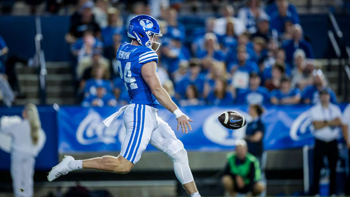 BYU punter Ryan Rehkow punted nine times for 479 yards in a 14- 0 win over Sam Houston, a gross average of 53.2 yards per punt with four punts downed inside the 20 and two punts of more than 60 yards.