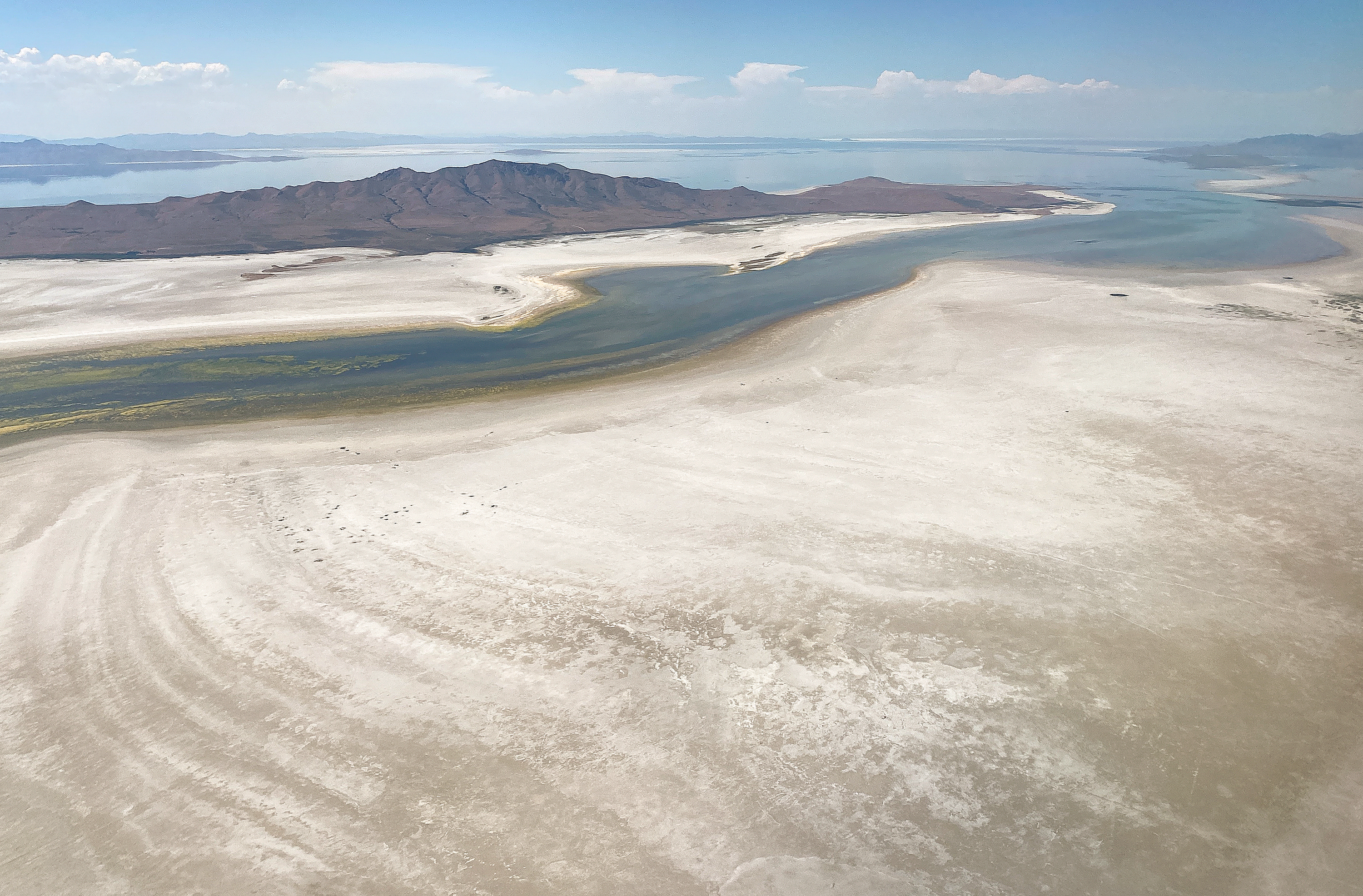 Farmington Bay and Antelope Island. Five conservation groups filed a lawsuit against Utah's natural resource leaders, arguing they aren't doing enough to get water to the Great Salt Lake.