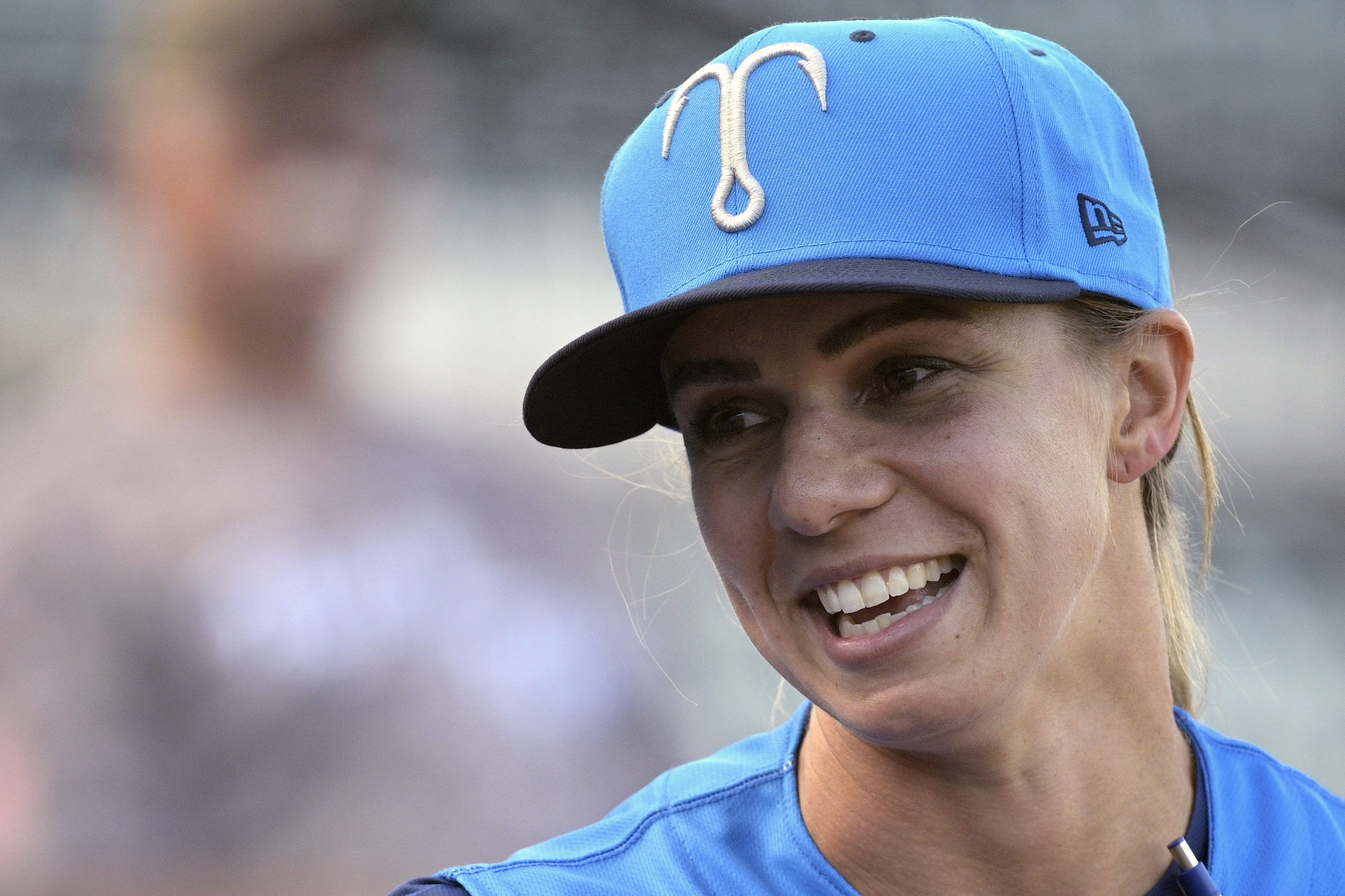 FILE - Tampa Tarpons manager Rachel Balkovec watches from the dugout, while making her debut as a minor league manager of the Tarpons, a Class A affiliate of the New York Yankees, April 8, 2022, in Lakeland, Fla. Balkovec will wrap her second season as the Single-A Tampa manager in the New York Yankees' system this week. Balkovec broke several barriers on her way to the position. 