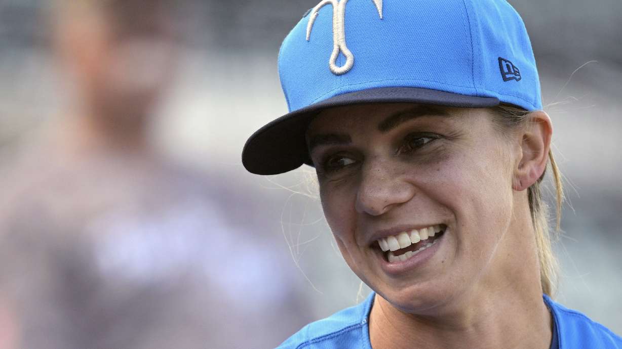 FILE - Tampa Tarpons manager Rachel Balkovec watches from the dugout, while making her debut as a minor league manager of the Tarpons, a Class A affiliate of the New York Yankees, April 8, 2022, in Lakeland, Fla. Balkovec will wrap her second season as the Single-A Tampa manager in the New York Yankees' system this week. Balkovec broke several barriers on her way to the position.