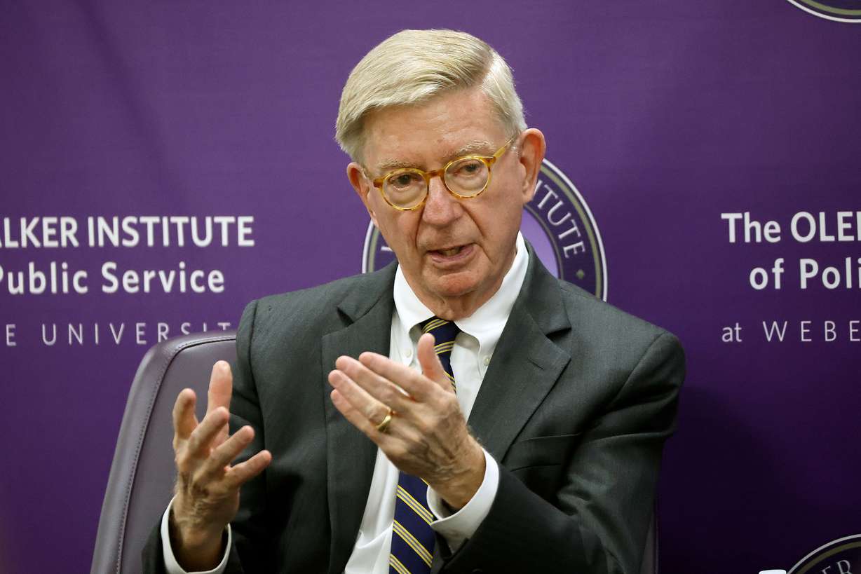 George Will, Pulitzer Prize-winning columnist, speaks at a Constitution Day event hosted by Weber State University’s Olene S. Walker Institute of Politics and Public Service at Weber State University in Ogden on Wednesday.