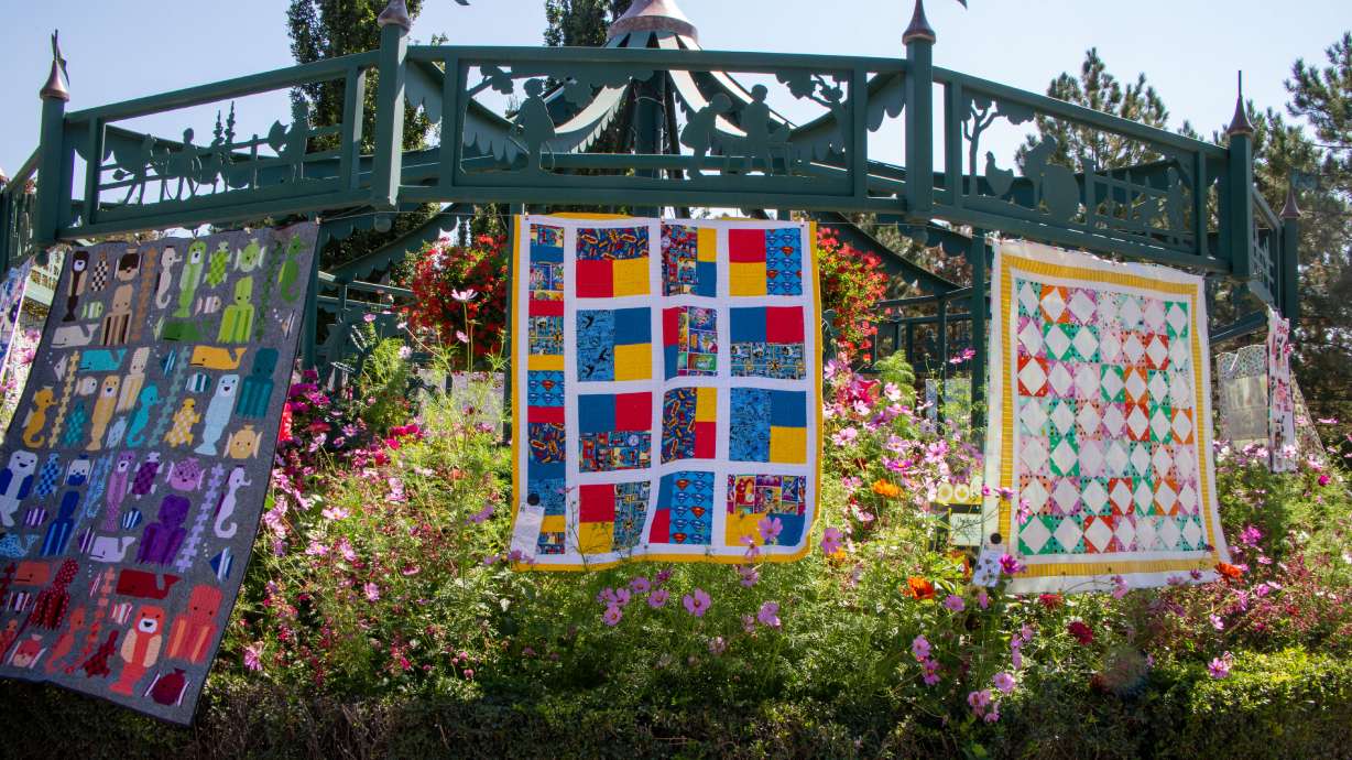 Quilts are hung throughout Ashton Gardens at Thanksgiving Point in Lehi for the 2021 Garden of Quilts festival. The largest quilting festival in Utah and will be held this year on Sept. 13-16.