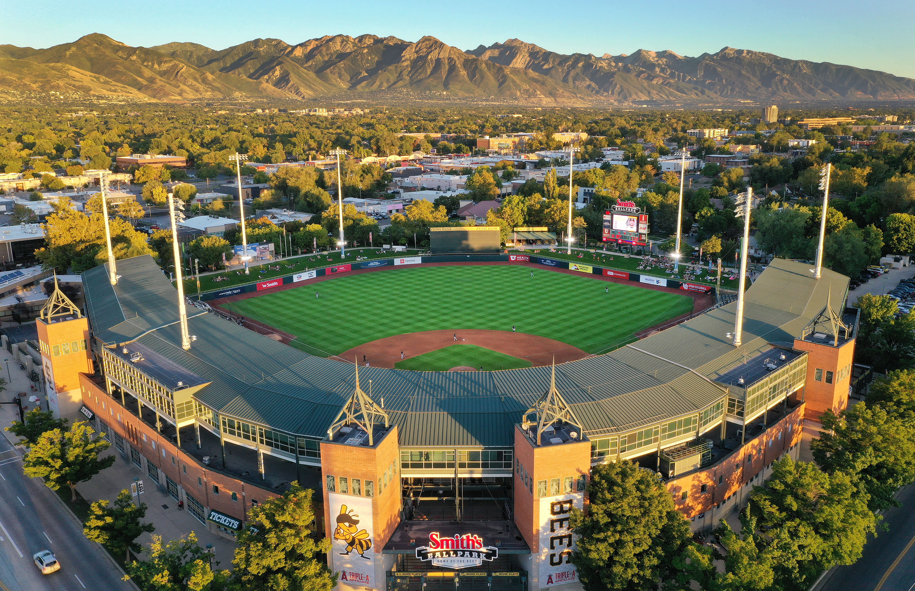 The Salt Lake Bees play against the Tacoma Rainiers at Smith’s Ballpark in Salt Lake City on Thursday. Salt Lake City is looking to rezone a central part of the Ballpark neighborhood to increase density in the neighborhood south of downtown.