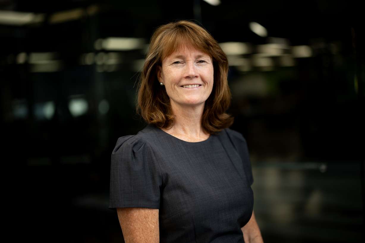 Sen. Kathleen Riebe, D-Cottonwood Heights, poses for a photo at the Deseret News in Salt Lake City on Aug. 16.