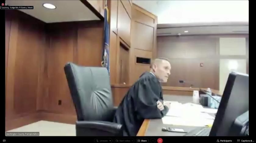 Fifth District Judge Eric Gentry oversees the initial appearances for Utah influencers Ruby Franke and Jodi Hildebrandt on Friday.