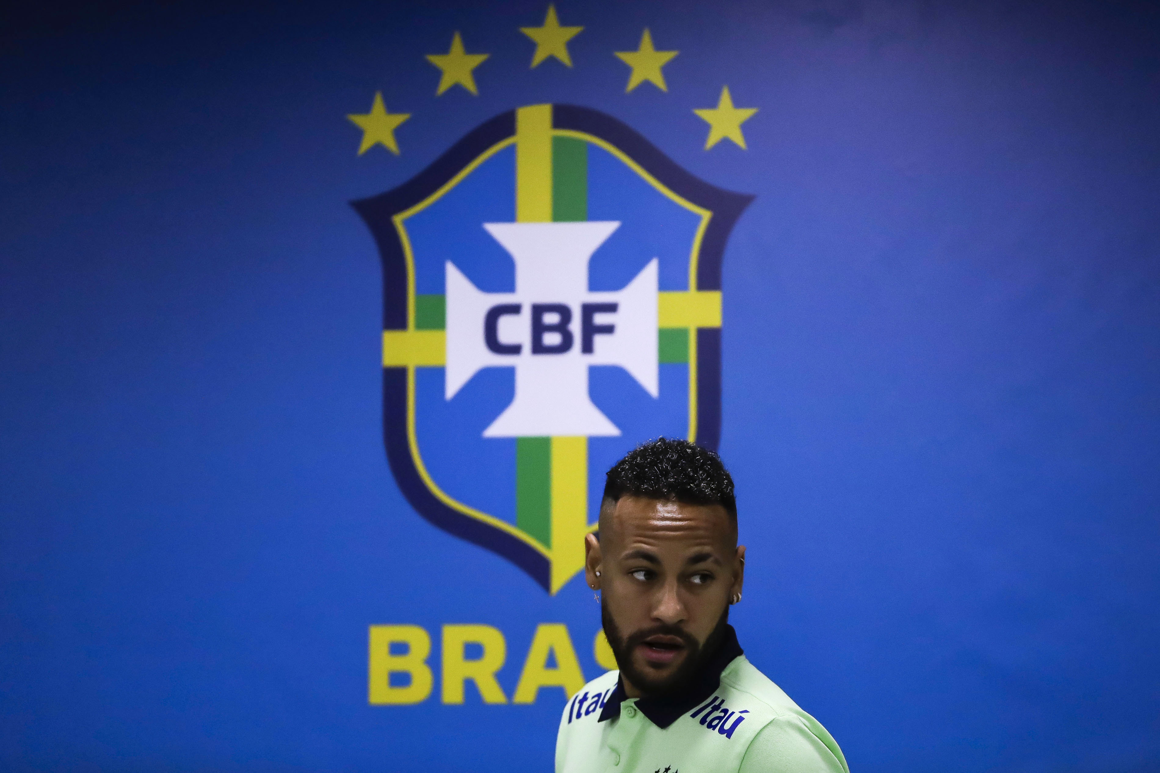 Brazil's Neymar attends a press conference before a training session, in Belém, Brazil, Thursday, Sept. 7, 2023. Brazil and Bolivia will compete on Sept. 8 in a South American World Cup qualifiers match. 