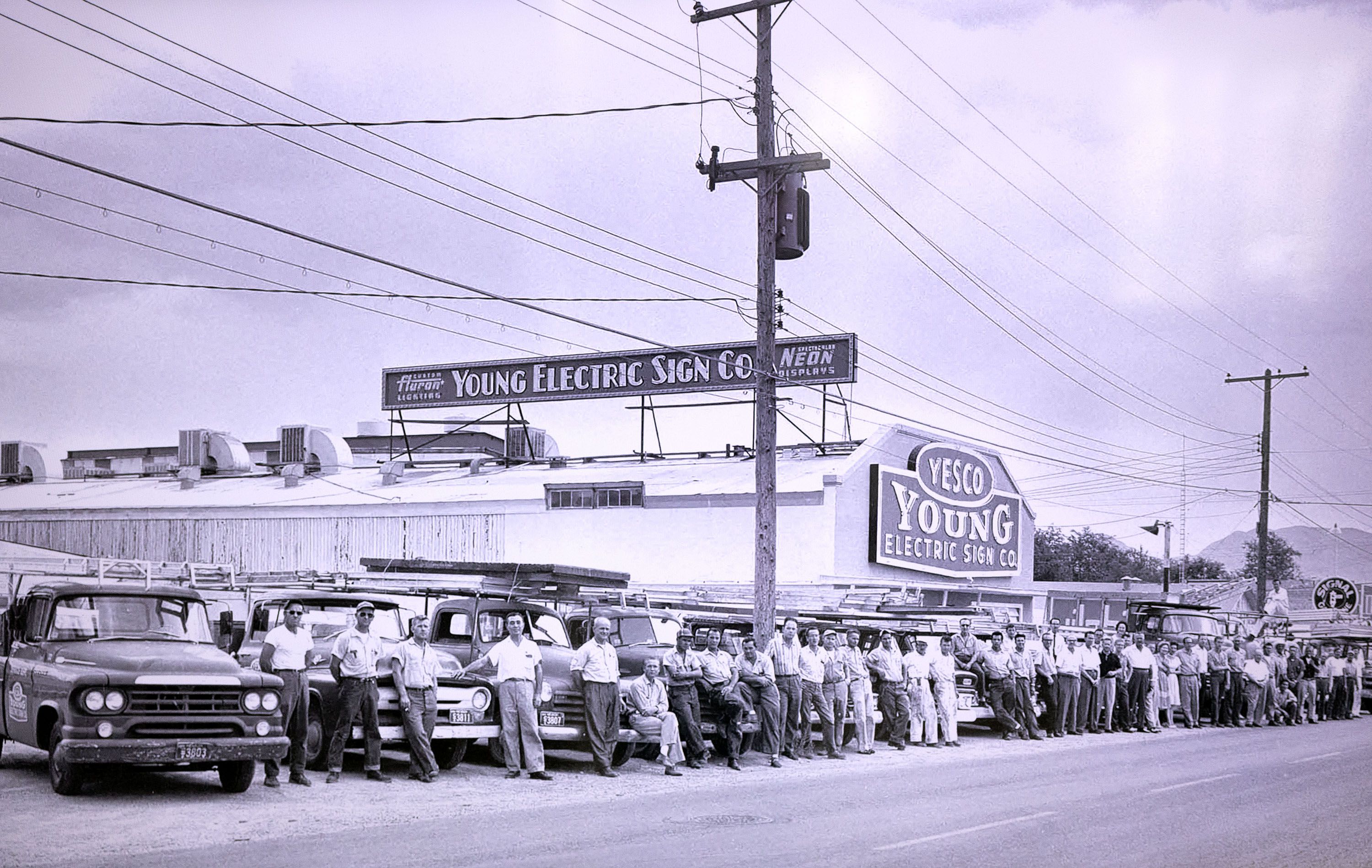 A photograph shows YESCO employees from the early 1900s is on display at YESCO in Salt Lake City on Aug. 30.