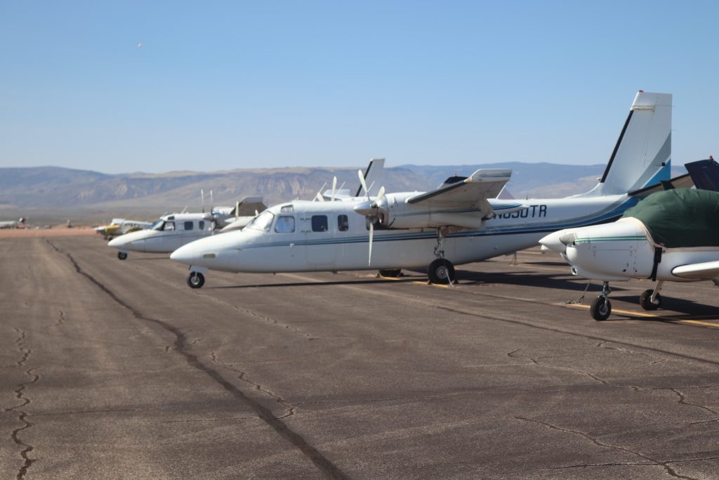 Planes are parked at the St,. George Regional Airport near the Million Air FBO facility, St. George, Sept. 8. 