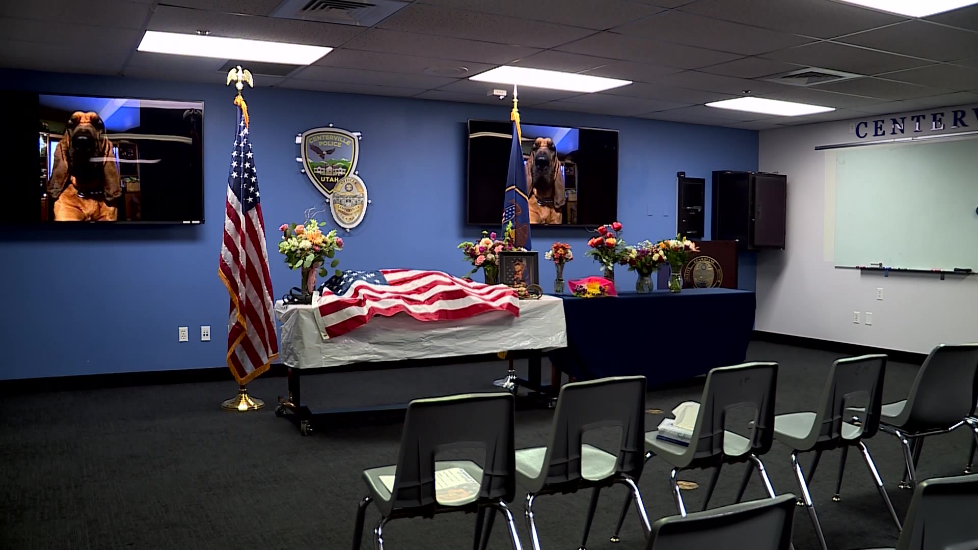 A funeral service was held for K-9 Sophie. The Centerville Police Department mourns the loss of one of its K-9 officers hit and killed by a car along Interstate 15 in Davis County.