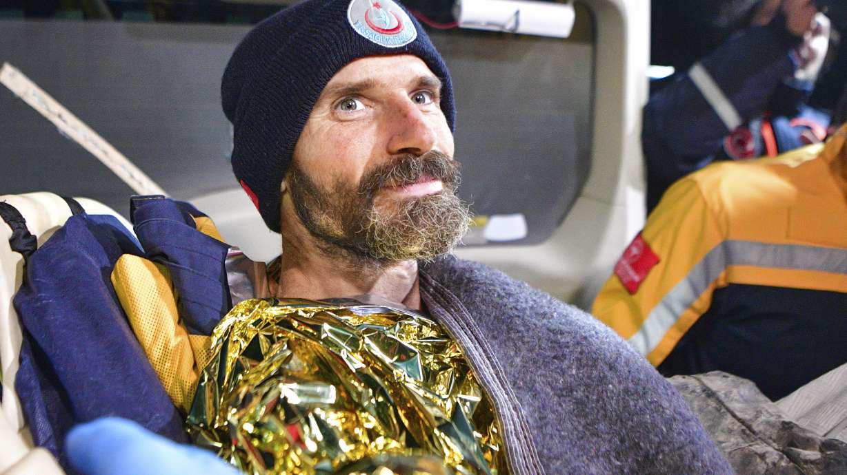 American researcher Mark Dickey is carried in a stretcher after being pulled out of Morca cave near Anamur, south Turkey, on early Tuesday, more than a week after he became seriously ill more than 3,000 feet below its entrance.