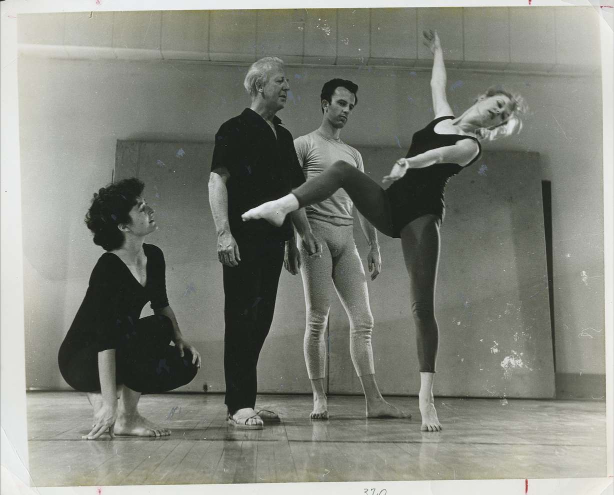 Choreographer Alwin Nikolais works with dancer Joan Woodbury in 1963. Nikolais was a mentor to Woodbury, who started the Ririe-Woodbury Dance Company in Utah the next year with her friend Shirley Ririe.