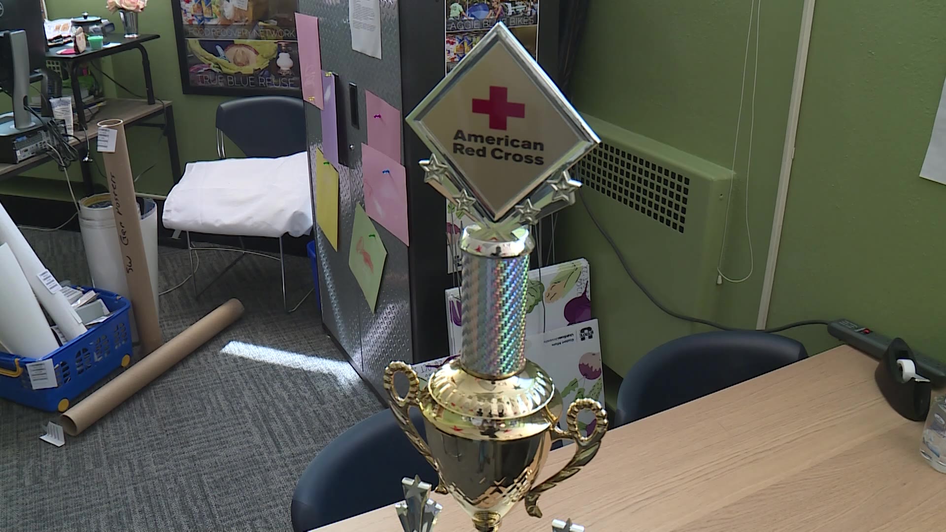 This the trophy being provided by the American Red Cross for the winner of the two schools.