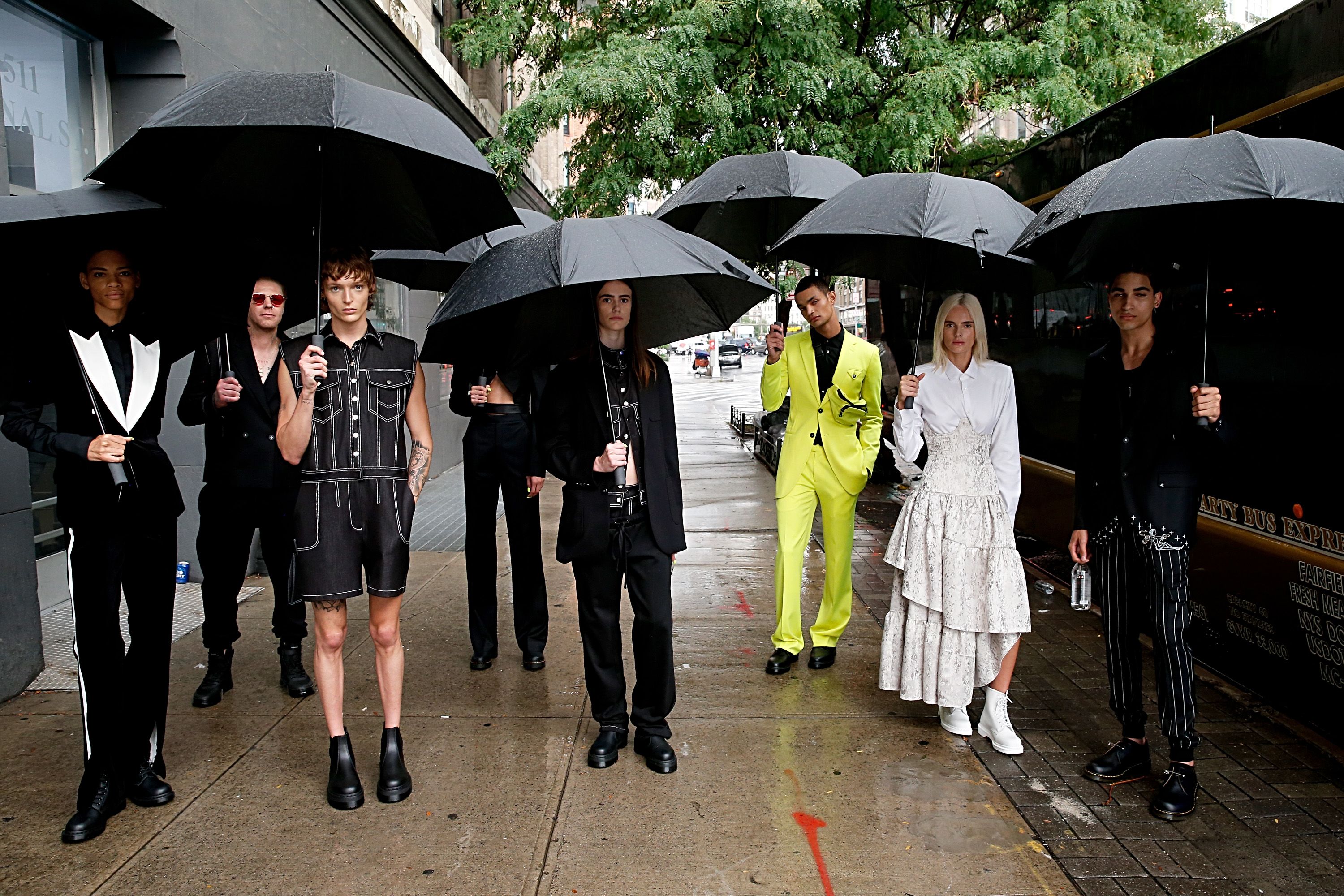 Models pose in looks from Shao's Spring-Summer 2024 collection, which was inspired by counter-cultural, rebellious New York.
