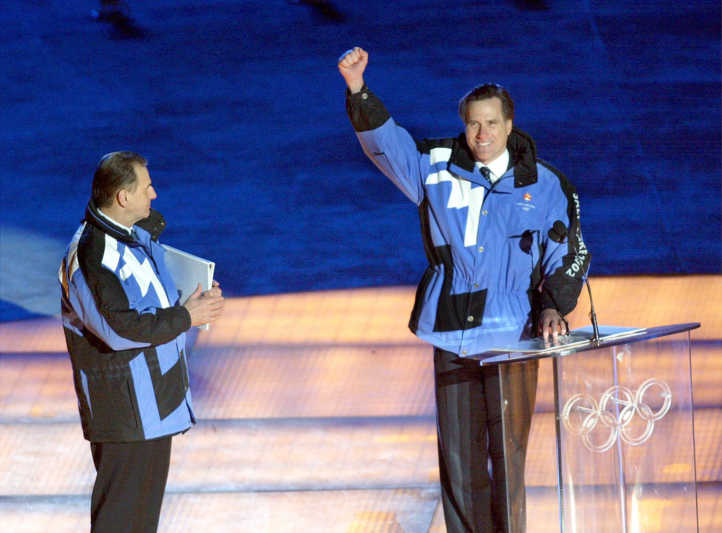 Mitt Romney speaks during the opening ceremonies of the Salt Lake 2002 Winter Olympic Games on Feb. 8, 2002. Now that Mitt Romney has announced he's not running for a second term as a U.S. senator from Utah, is there a role for the former leader of the 2002 Winter Games in the state's efforts to host another Olympics?