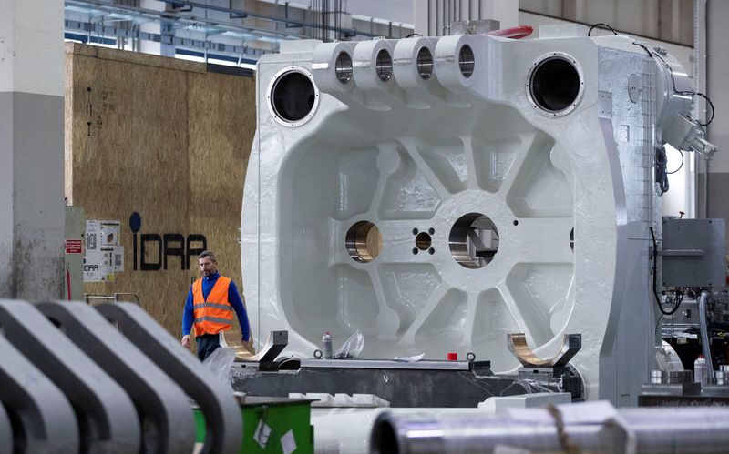 A part of a press machine is pictured at the IDRA group plant in Travagliato, Italy, Jan. 25. Tesla has combined a series of innovations to make a technological breakthrough that could transform the way it makes electric vehicles.