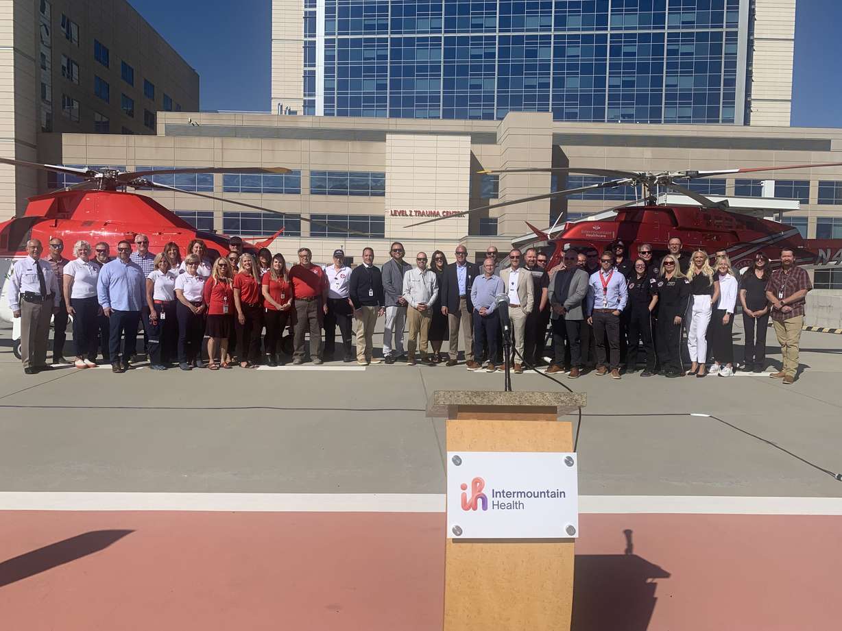 Intermountain held a celebration for the 45th anniversary of Intermountain Life Flight and 35th anniversary of Classic Air Medical at the helipad for Intermountain Medical Center in Murray on Thursday.
