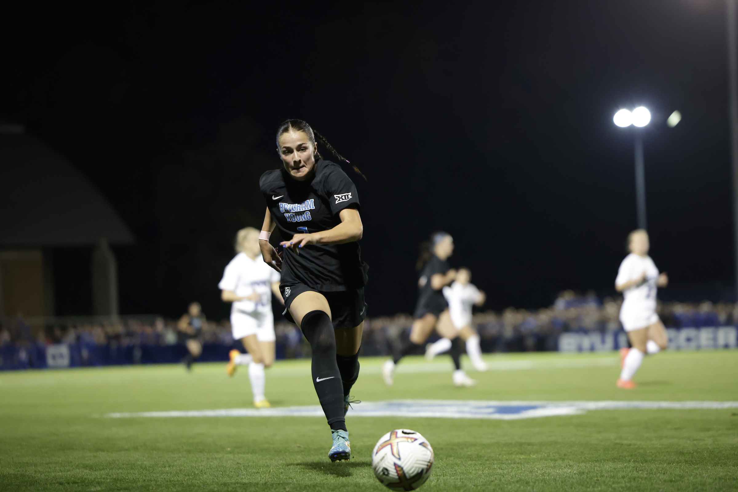 BYU forward Erin Bailey during No. 1 BYU's 3-3 draw with TCU, in a Big 12 opener for both schools, Thursday, Sept. 14, 2023. Bailey, a sophomore from Layton, leads the Cougars with nine goals.