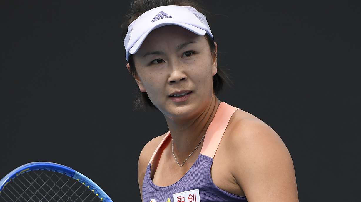 FILE - China's Peng Shuai reacts during her first round singles match against Japan's Nao Hibino at the Australian Open tennis championship in Melbourne, Australia on Jan. 21, 2020. A four-year absence of elite women’s tennis in China is set to end with the Women’s Tennis Association holding seven tournaments in the next six weeks as part of the tour’s Asian swing. After tournaments in China were cancelled due to COVID-19 travel restrictions in 2020, the WTA suspended events in the country in December 2021 over concerns about Grand Slam doubles champion Peng Shuai’s well-being after the Chinese player made sexual assault accusations against a high-ranking Chinese government official.