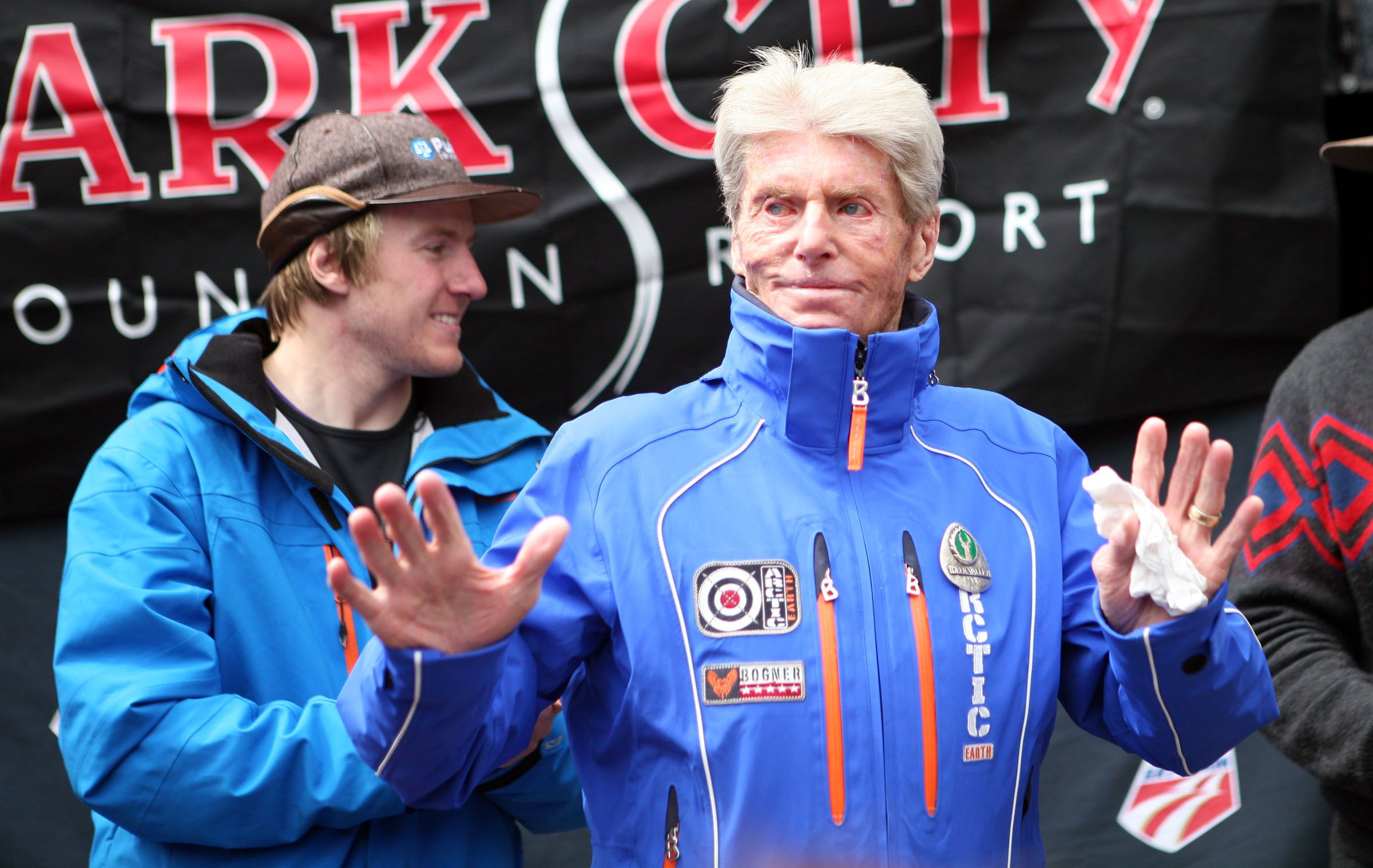 Stein Eriksen speaks at the celebration for Ted Ligety at Park City Mountain Resort in on April 6, 2013. The pair will soon be inducted into the Utah Sports Hall of Fame.