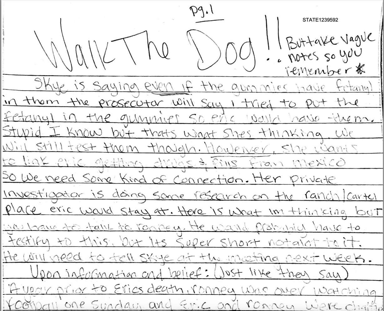 Prosecutors have accused Kouri Richins, a Kamas woman charged with killing her husband, of asking her mother and brother to give false testimony at her trial after finding this letter in her cell at the Summit County Jail.