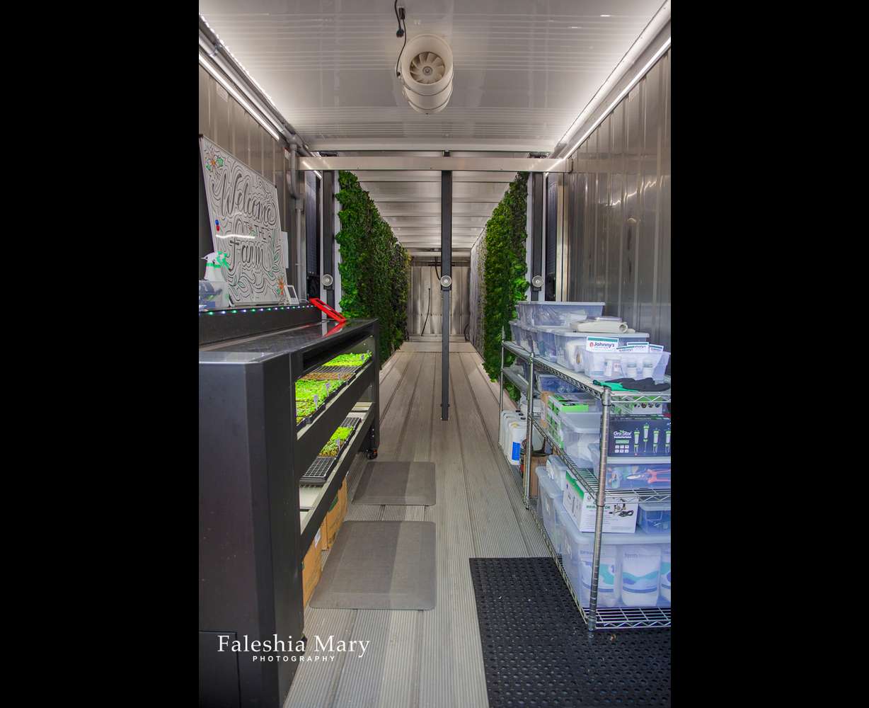 The inside of the grow container at Cedar Valley High School.