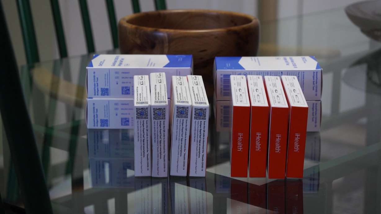 The 16 COVID tests that Catherine Thompson got in the mail.