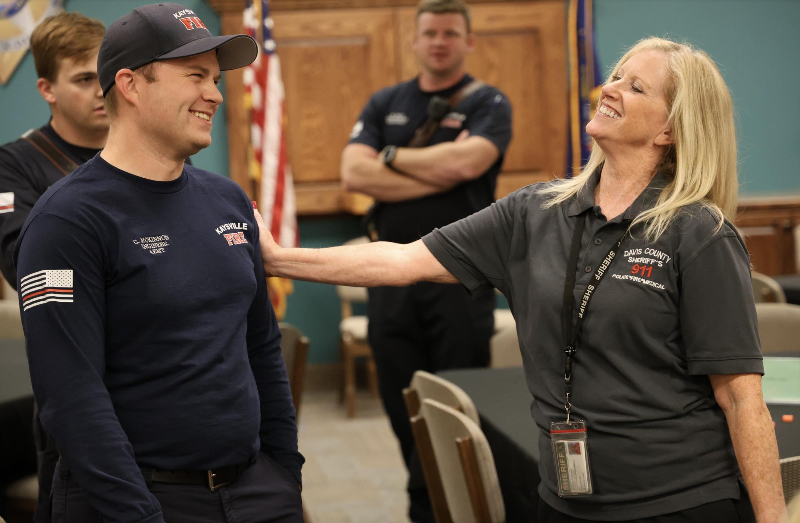 The Davis County Sheriff’s Office holds a retirement party honoring Shelley Deamer Campbell, right, on Sept. 12. Campbell spent over 40 years as a dispatcher for Clearfield and Davis County and is believed to be the county’s longest-serving dispatch worker.