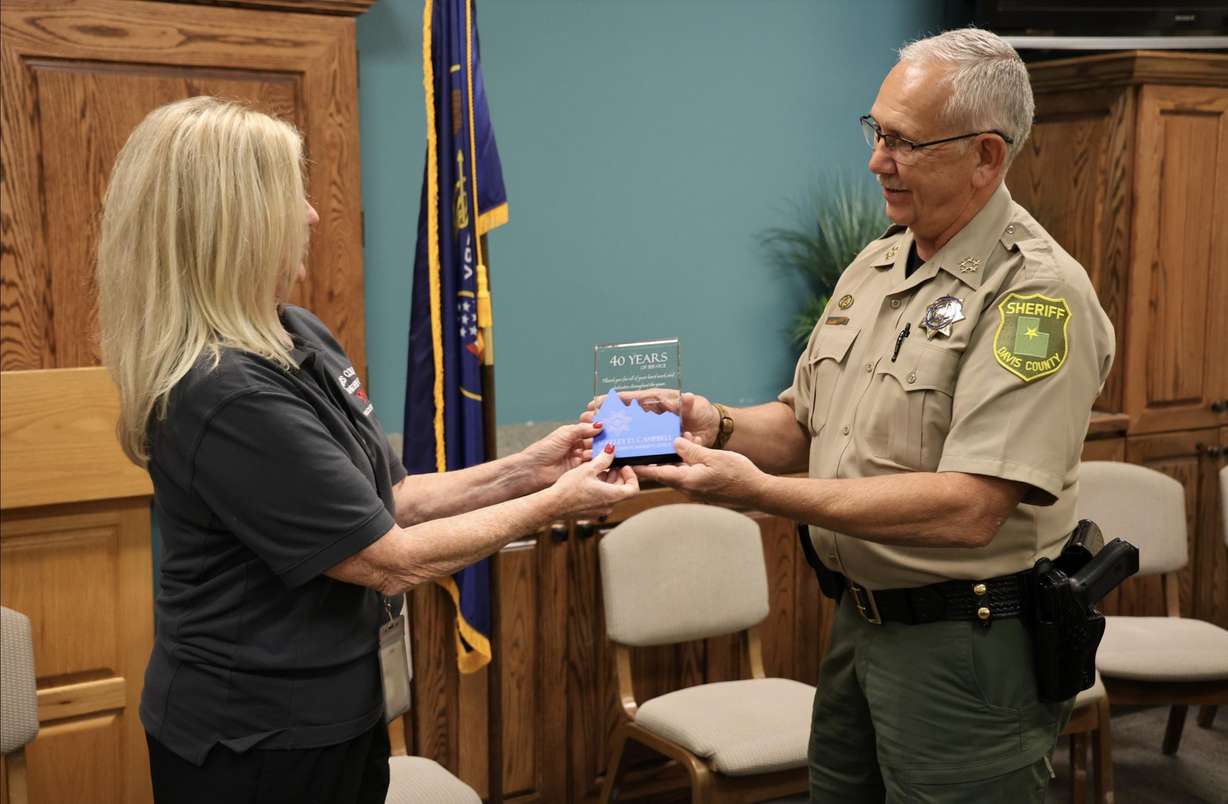 The Davis County Sheriff’s Office holds a retirement party honoring Shelley Deamer Campbell, left, on Sept. 12. Campbell spent over 40 years as a dispatcher for Clearfield and Davis County and is believed to be the county’s longest-serving dispatch worker.