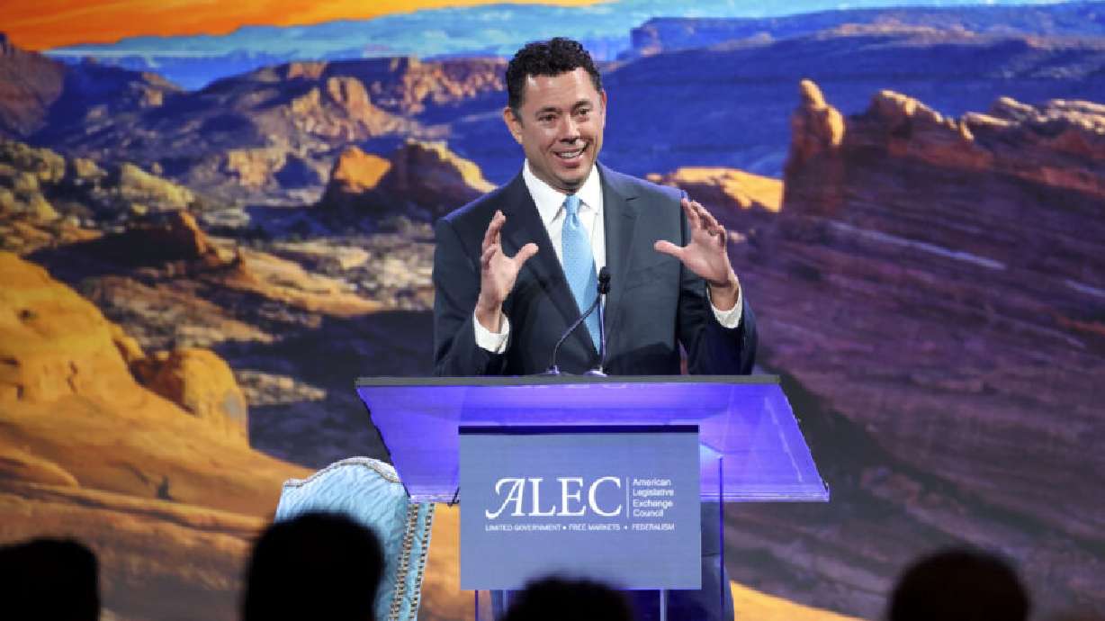 Former Utah Rep. Jason Chaffetz speaks during the American Legislative Exchange Council conference in Salt Lake City on July 30, 2021. The race for Utah’s open Senate seat in 2024 is beginning, but Chaffetz said he’s not actively pursuing a run.