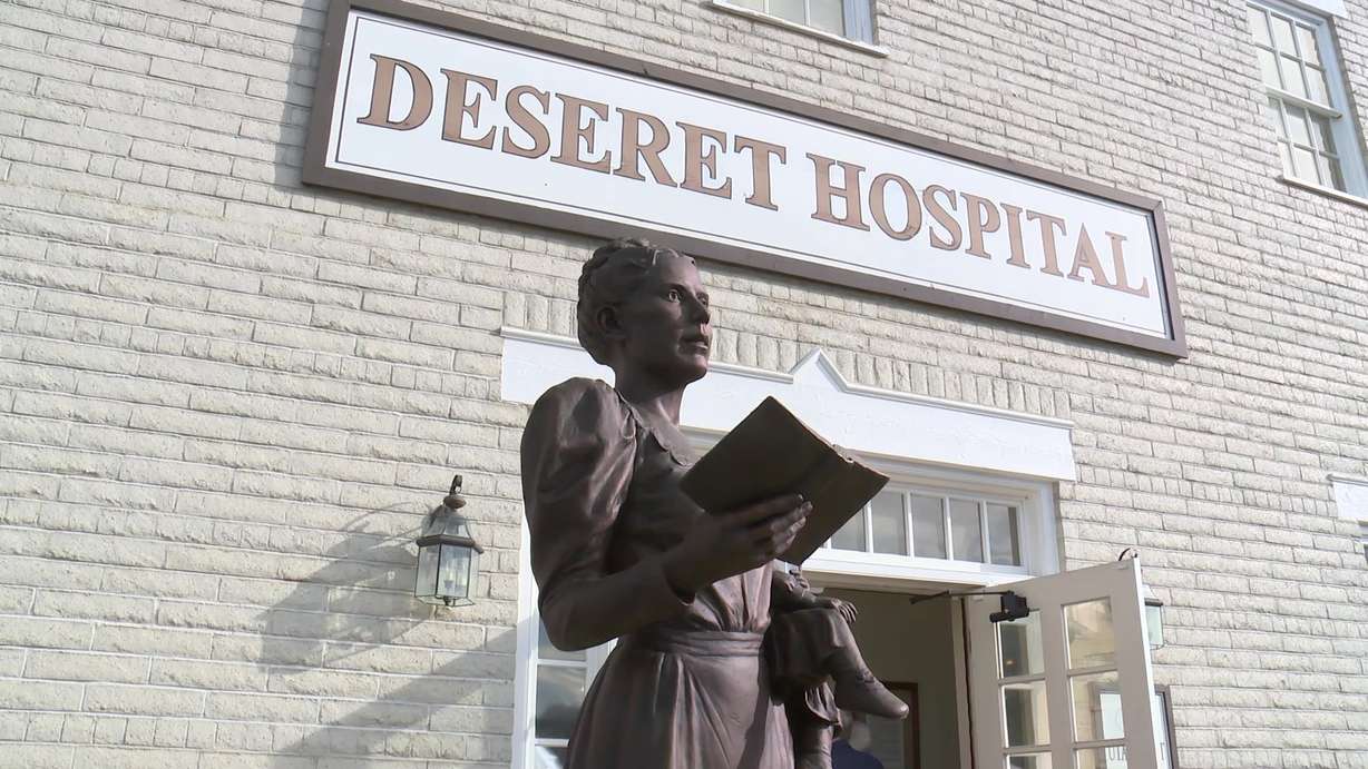 The statue of Dr. Ellis Reynolds Shipp in front of the Deseret Hospital at “This is the Place Heritage Park.”