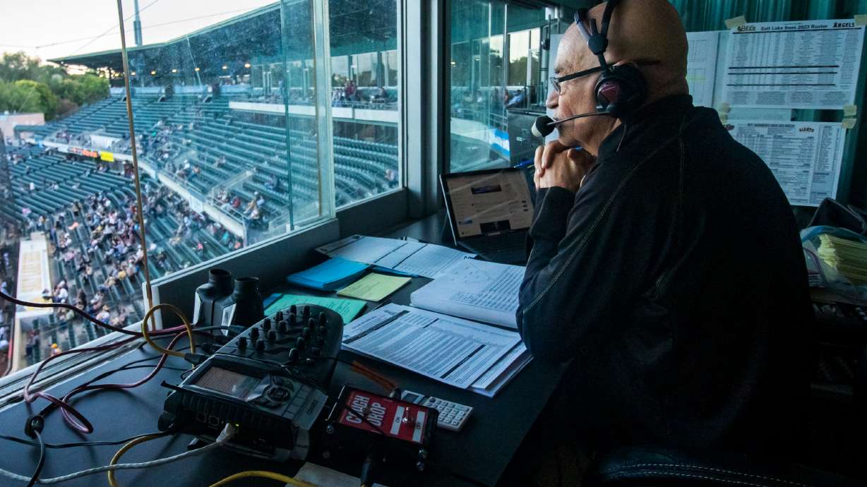 Salt Lake Bees radio announcer Steve Klauke offers play-by-play of the Salt Lake Bees game against the Sacramento River Cats at Smith's Ballpark on Wednesday. Klauke is set to call his last Bees game on Sunday after 29 years with the team.