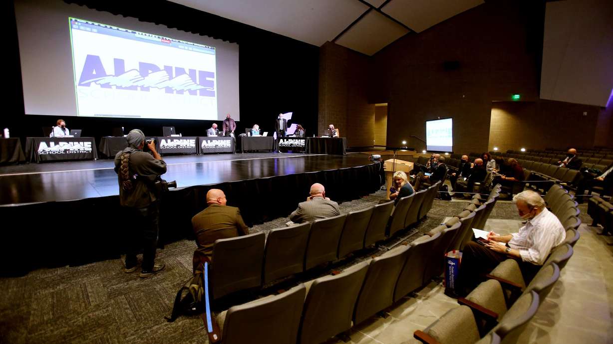 The Alpine Board of Education meets on Aug. 11, 2020, at Lehi High School. The Alpine School District "discriminated against students based on sex by failing to respond to reports of sexual assault by employees and students," a federal compliance review has determined.