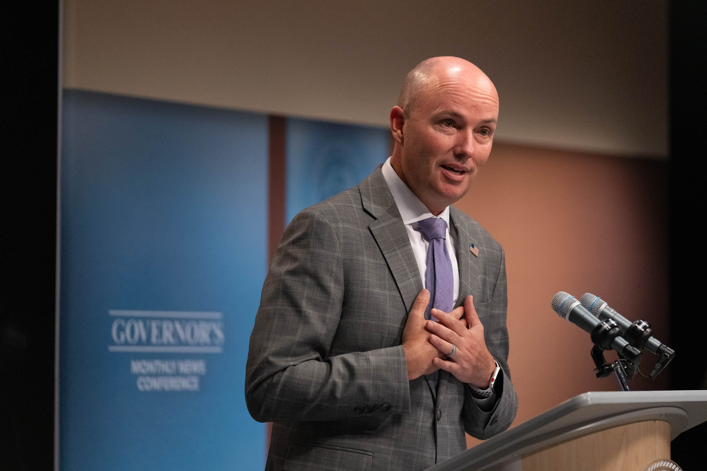 Gov. Spencer Cox speaks at his monthly PBS news conference in Salt Lake City on Sept. 21. He said Thursday that Utah Women, Infants and Children Program benefits will continue through October in Utah if the federal government shuts down.