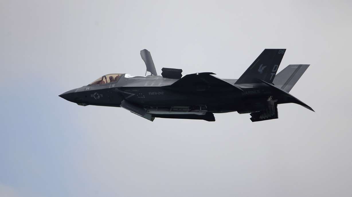 A U.S. Marine Corps F-35B Lightning II takes part in the Singapore Airshow 2022 in Singapore, Feb. 15, 2022. A military pilot whose advanced fighter jet went temporarily missing over the weekend is heard repeatedly requesting an ambulance in a perplexing 911 call.