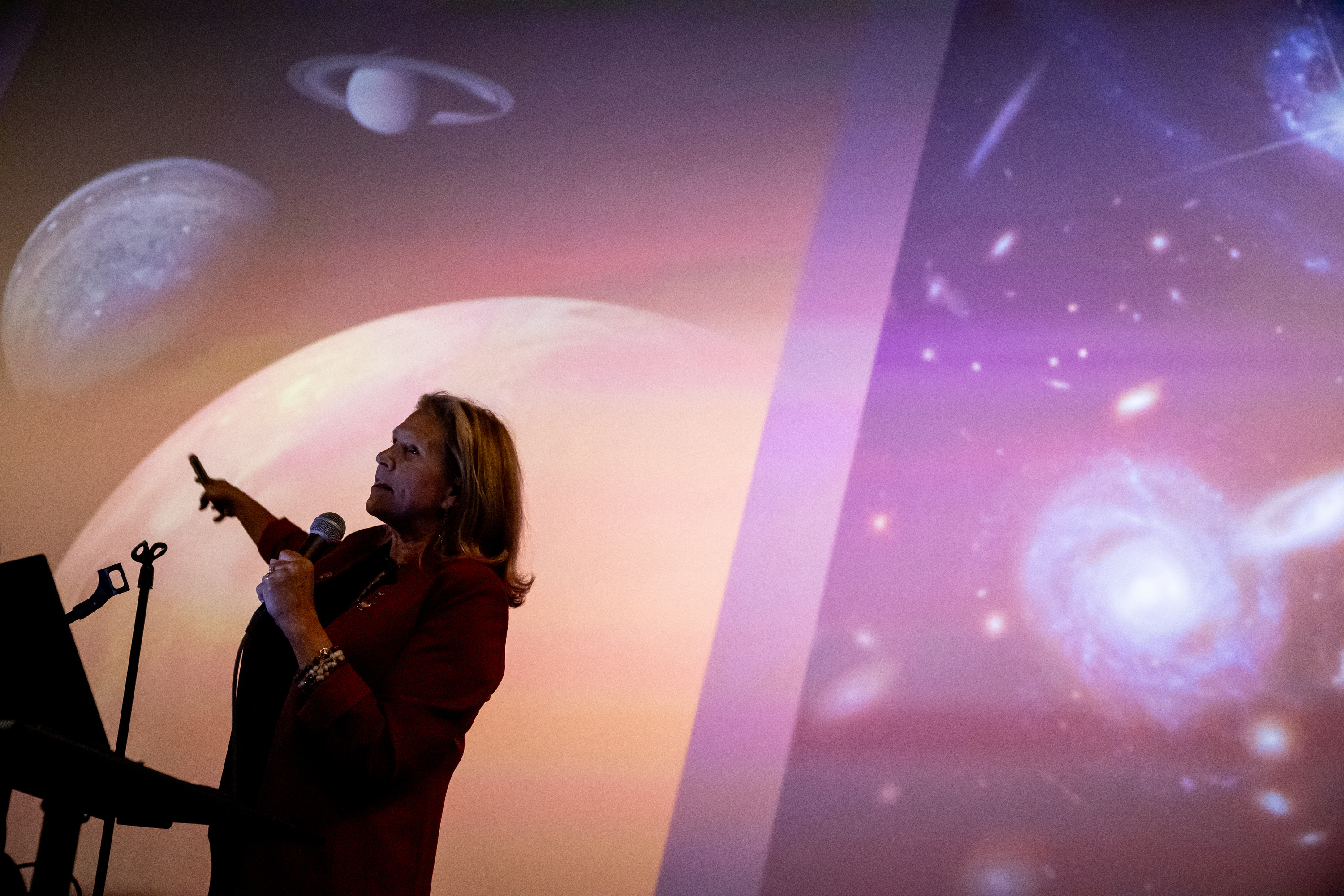 Lori Glaze, director of NASA’s Planetary Science Division, speaks at Clark Planetarium in Salt Lake City on Thursday. The planetarium hosted a series of events leading up to the OSIRIS-REx mission's return with an asteroid sample to Earth.