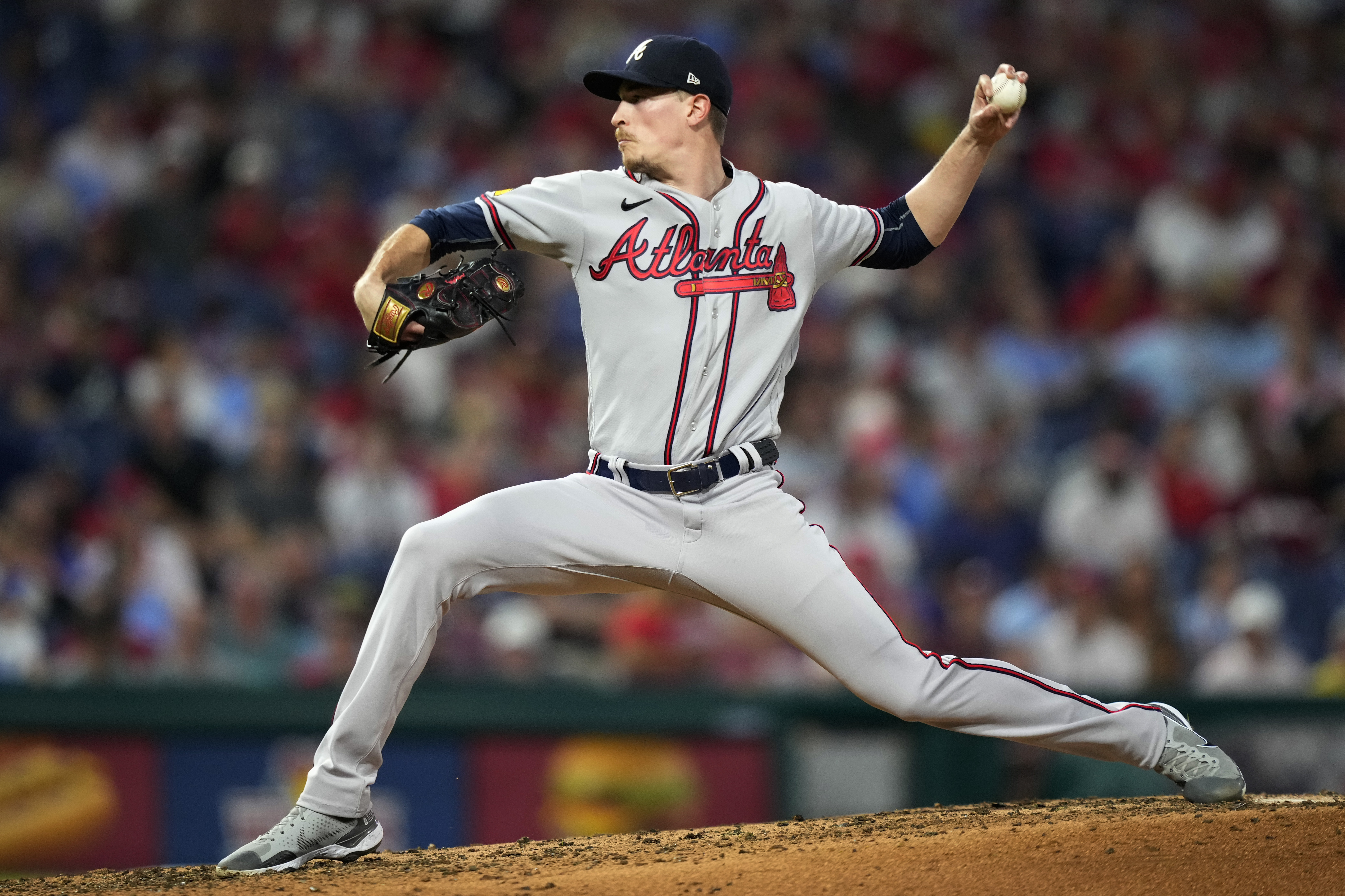 Atlanta Braves' Max Fried pitches during the third inning of a baseball game against the Philadelphia Phillies, Tuesday, Sept. 12, 2023, in Philadelphia.
