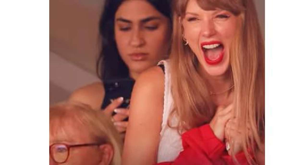Singer Taylor Swift cheers at the Kansas City Chiefs game Sunday at Arrowhead Stadium.