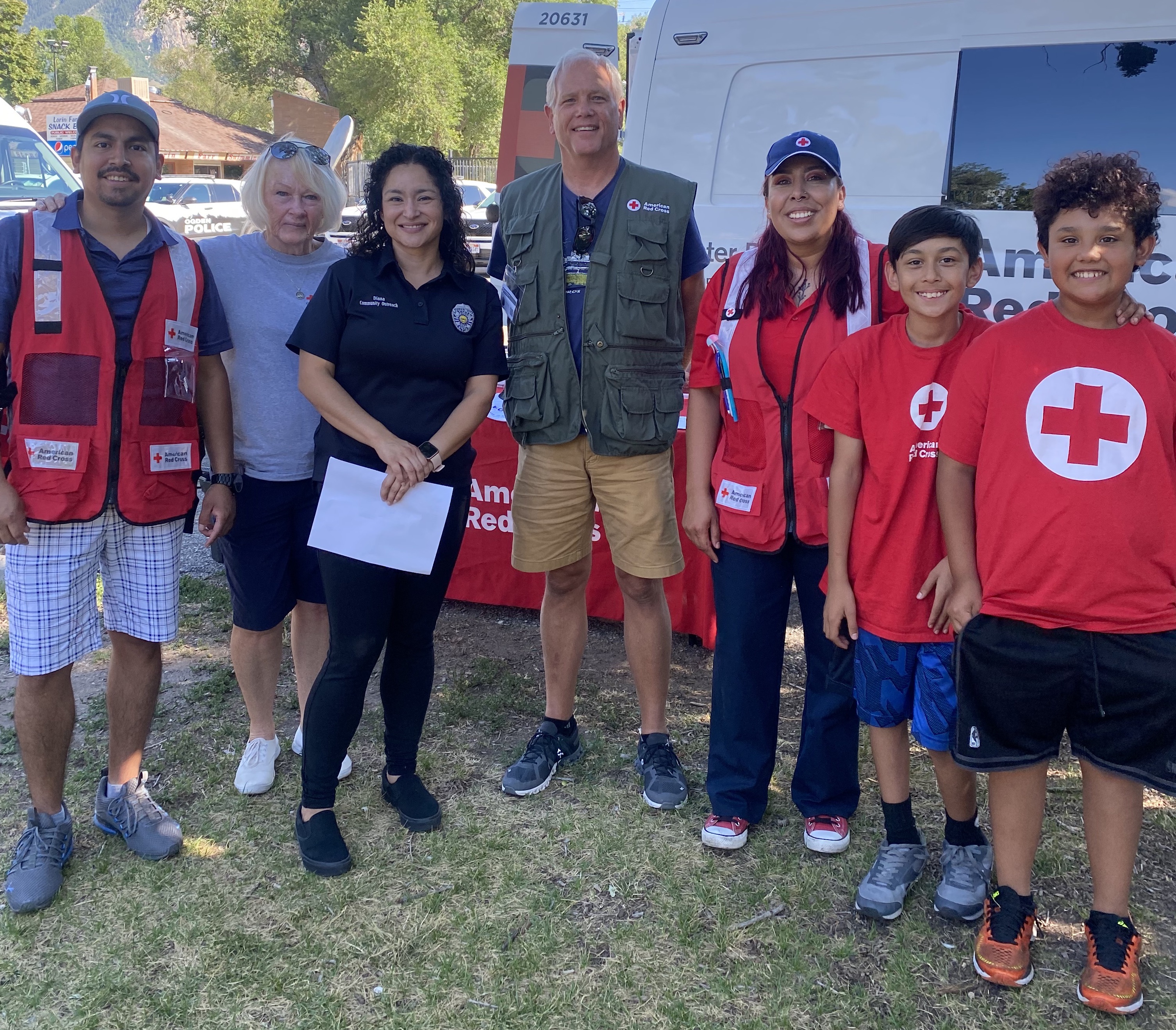 Red Cross volunteer Tania Rodriguez, third from right, participates with the disaster services team.