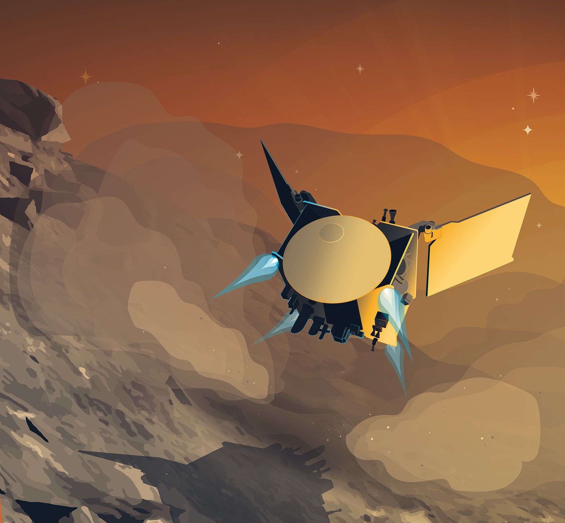 An illustration depicts OSIRIS-APEX's anticipated close flyby of Apophis in 2029.