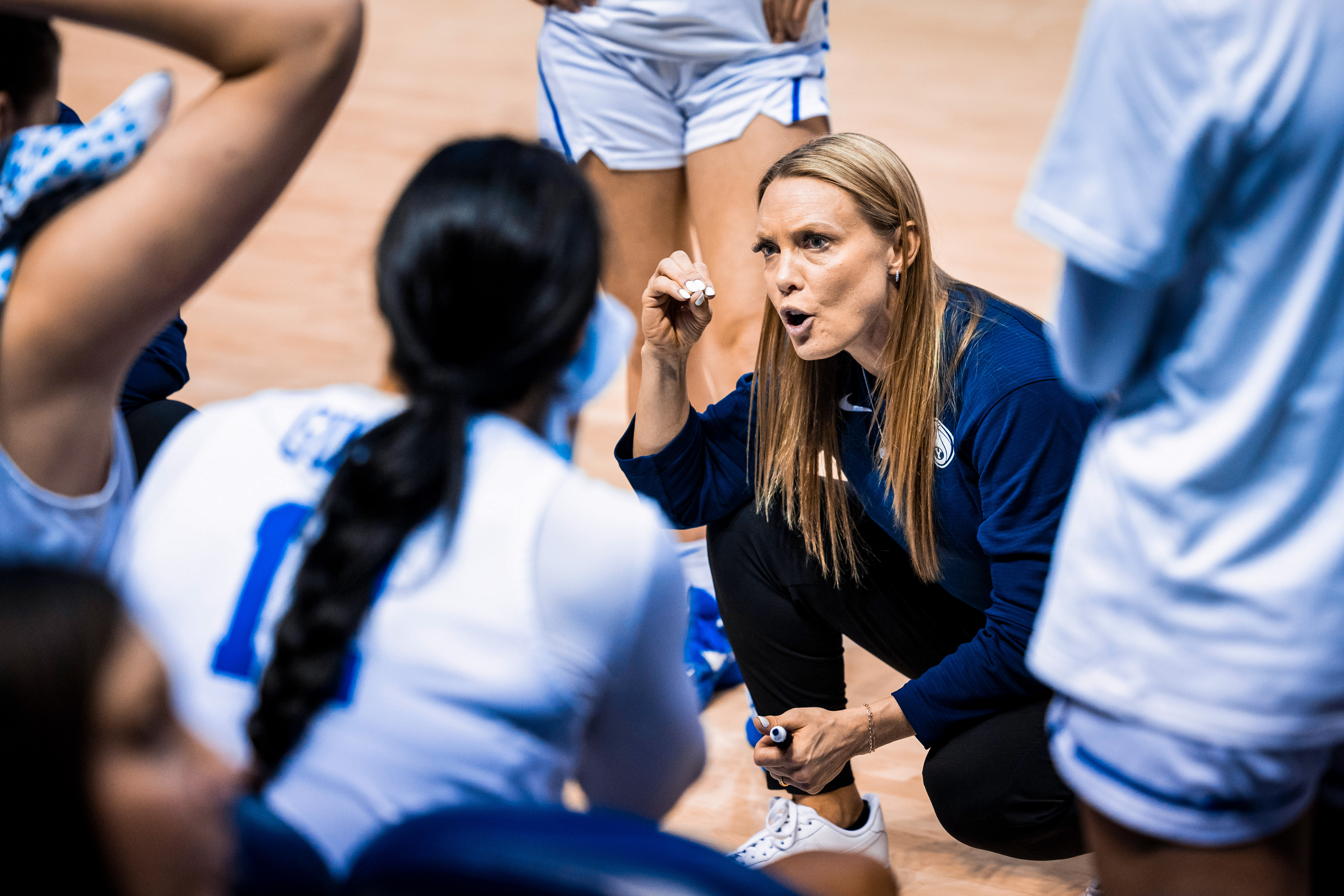 BYU women's basketball coach Amber Whiting coaches her team during the 2022-23 season. The Cougars announced their full 2023-24 season Tuesday, their first in the Big 12 Conference.