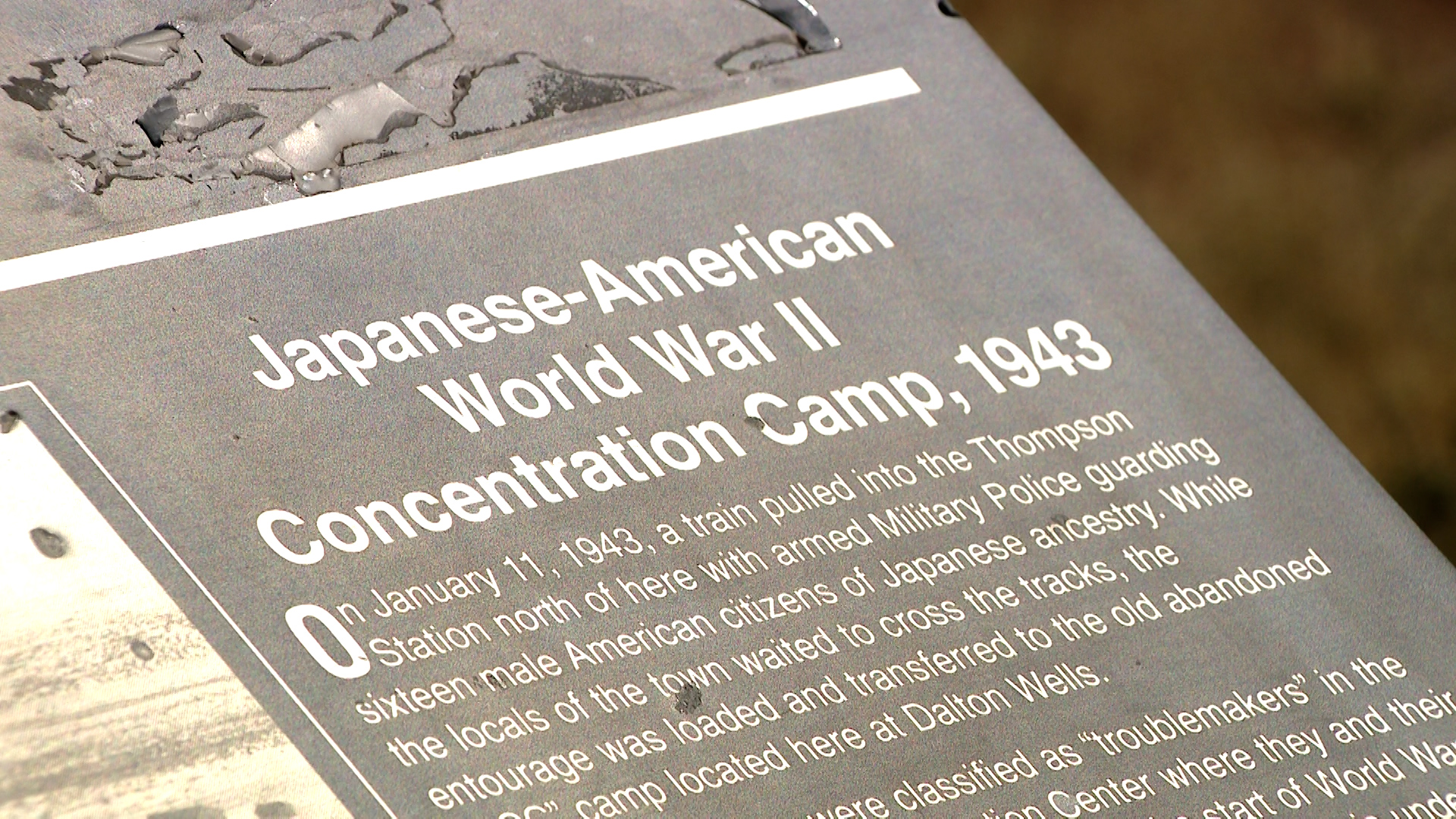 A sign marks the location of a Japanese camp from World War II. Dignitaries broke ground on Utahraptor State Park on Monday.