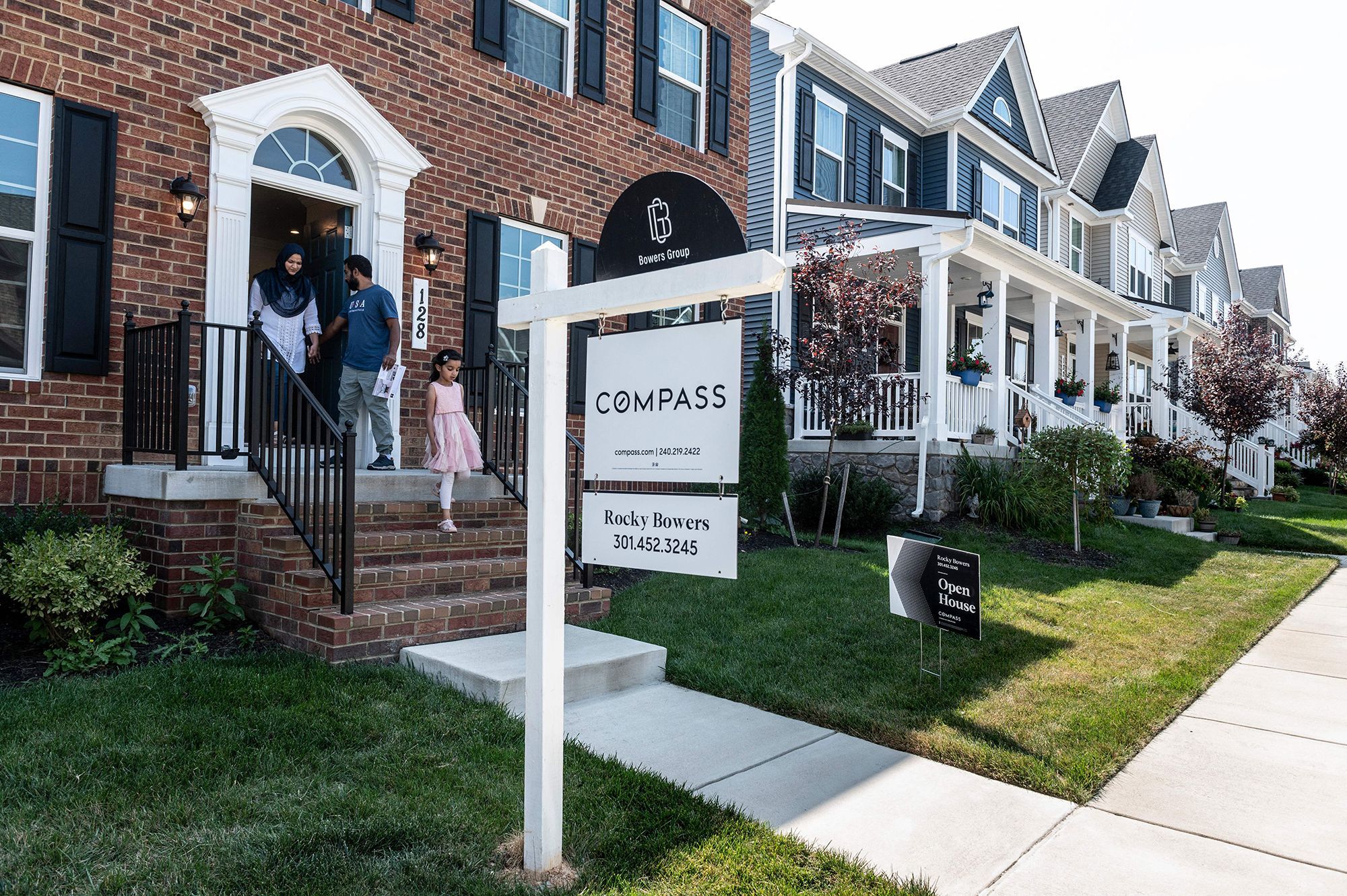 Prospective home buyers leave a property for sale during an Open House in a neighborhood in Clarksburg, Md., on Sept. 3. U.S. pending home sales dropped 7.1% in August from the month prior as mortgage rates surging over 7% in August.