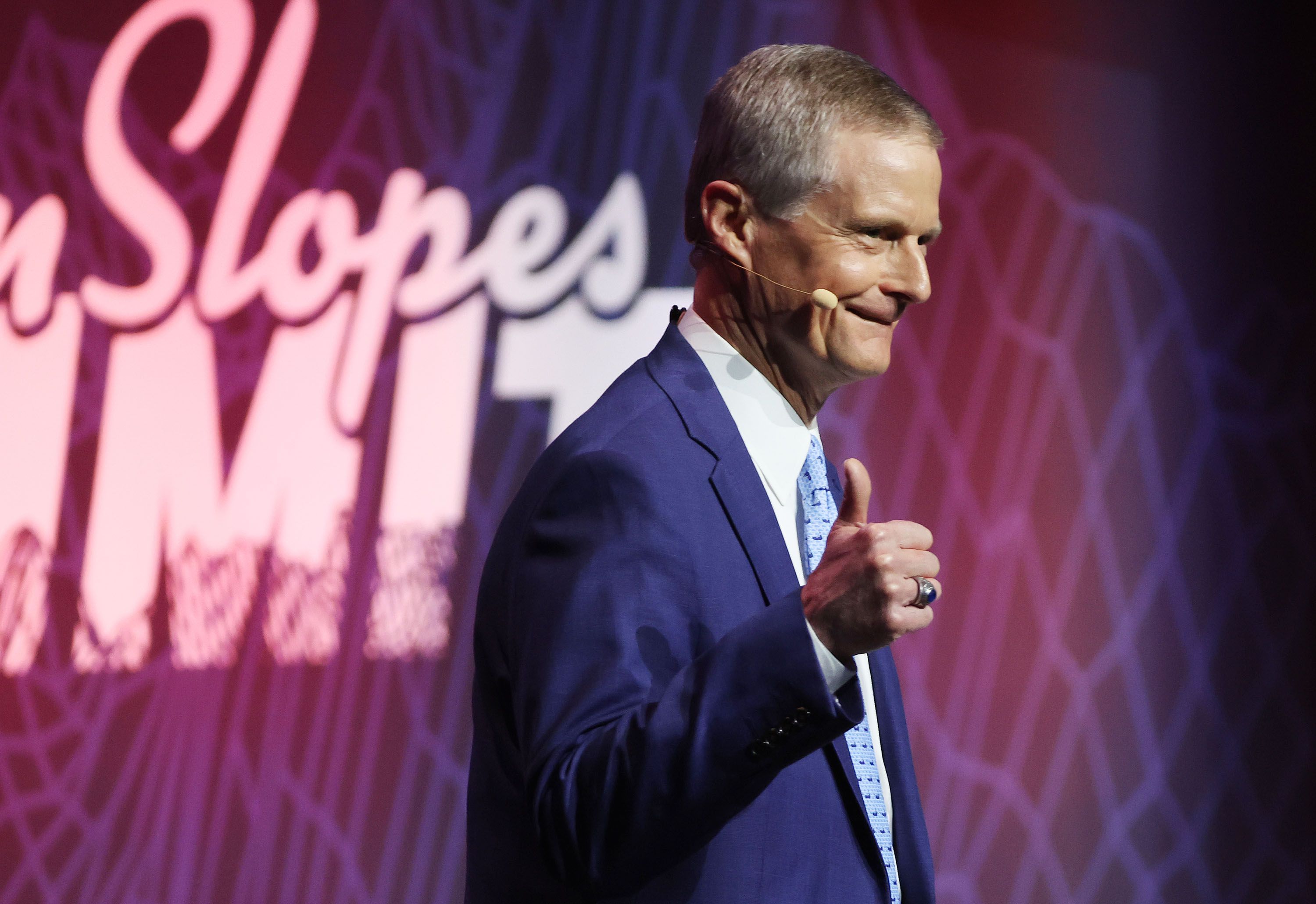 Elder David A. Bednar of Quorum of the Twelve Apostles of The Church of Jesus Christ of Latter-day Saints speaks at the eighth annual Silicon Slopes Summit at the Delta Center in Salt Lake City on Thursday.