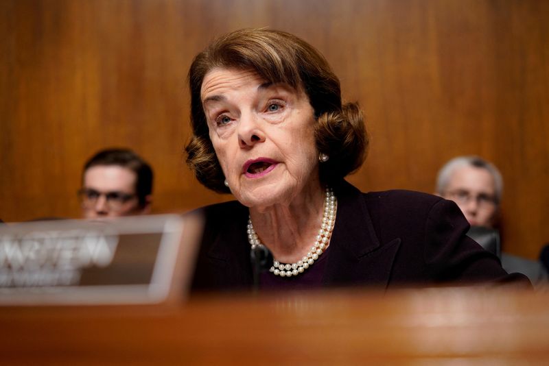 Sen. Dianne Feinstein, D-Calif., asks a question as U.S. Attorney General William Barr testifies before a Senate Judiciary Committee hearing on Capitol Hill in Washington, May 1, 2019.