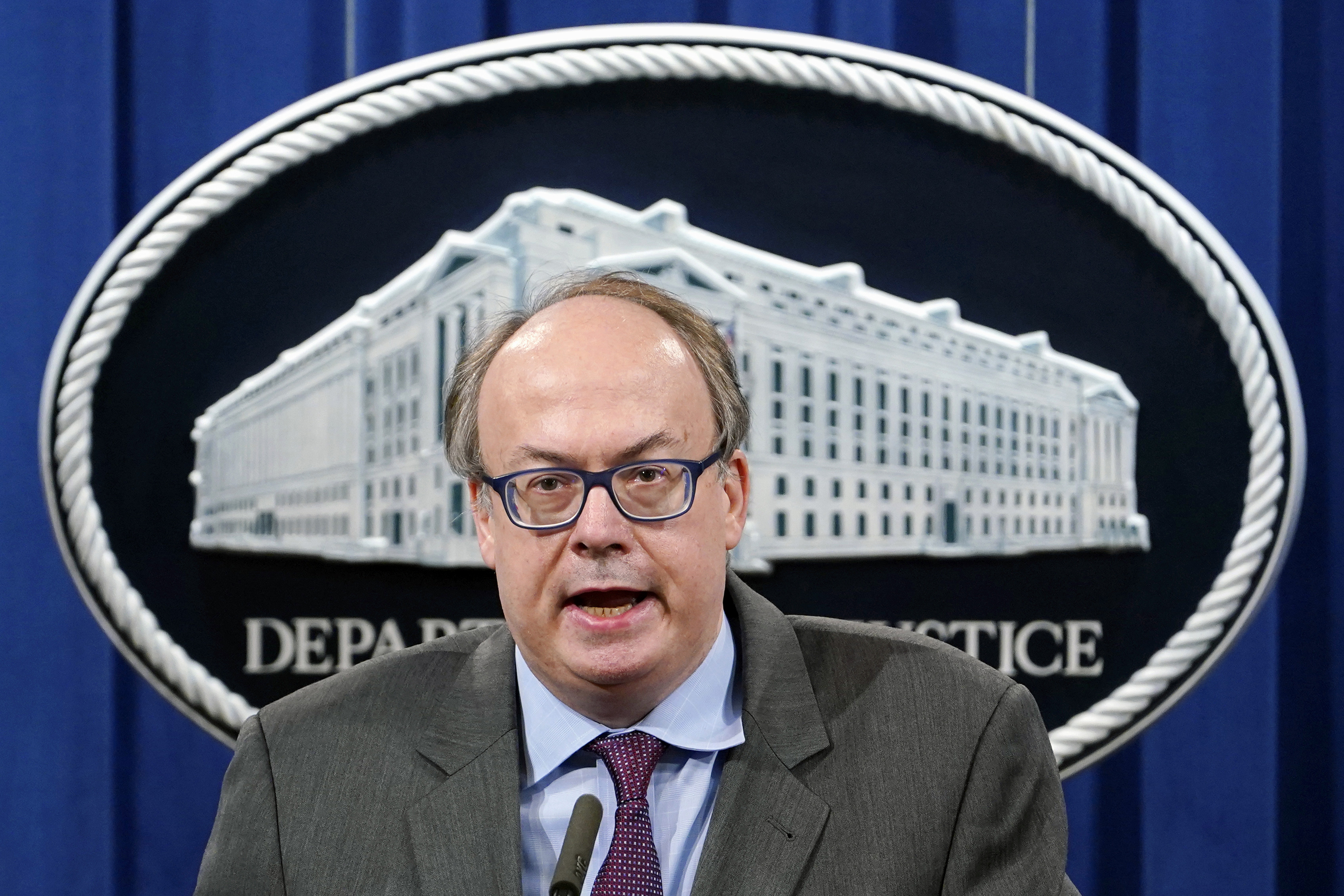 Jeffrey Clark, former Assistant Attorney General for the Environment and Natural Resources Division, speaks during a news conference at the Justice Department in Washington, on Sept. 14, 2020. U.S. District Judge Steve Jones on Friday rejected a request from Clark to move the charges against them from state court to federal court.